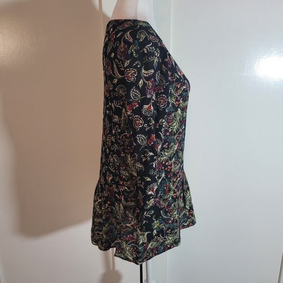 J.Jill Size XS Floral Peplum Hem Long Sleeve Tunic Top 100% Rayon Office - Picture 2 of 10